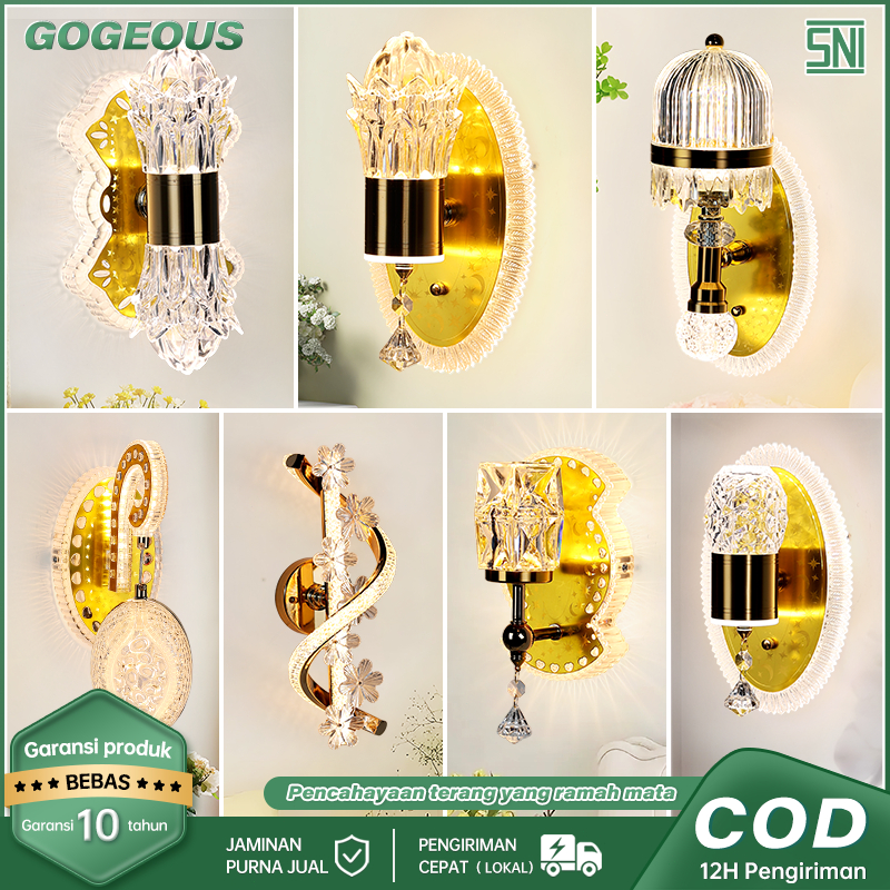 GOGEOUS Lampu Dinding Kristal Minimalis 3 Warna Ruang Tamu Kamar Tidur Lampu Dinding Kristal Hias