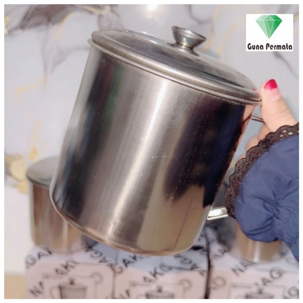 Mug Full Stainless Steel Jumbo 14 cm 1850 mL + Halal Food Grade + Cangkir + Tutup Real Pict Tebal An