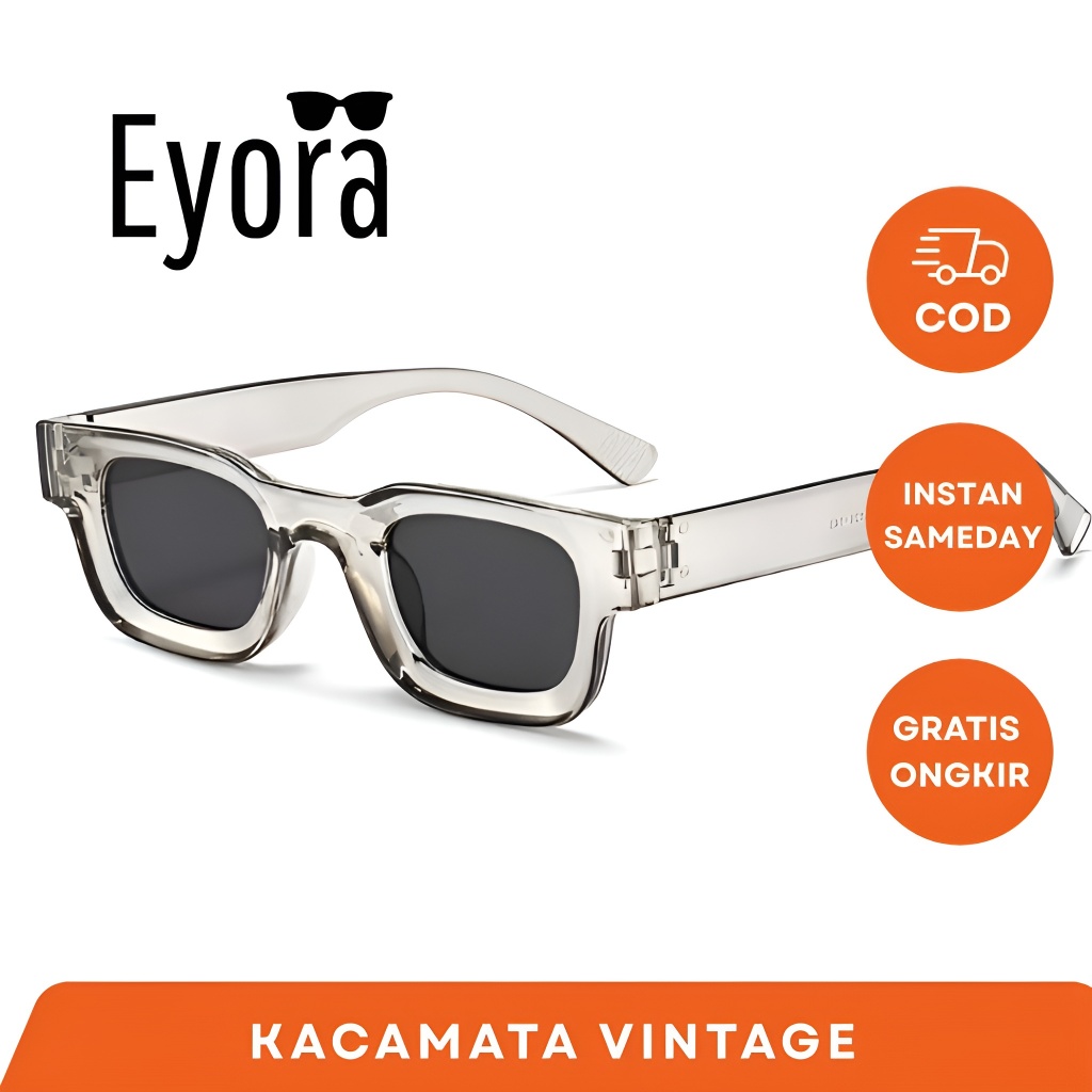 Kacamata Vintage Silver Grey Transparan Frame Tebal Bingkai Kecil Persegi Gaya Korea Untuk Pria Dan 