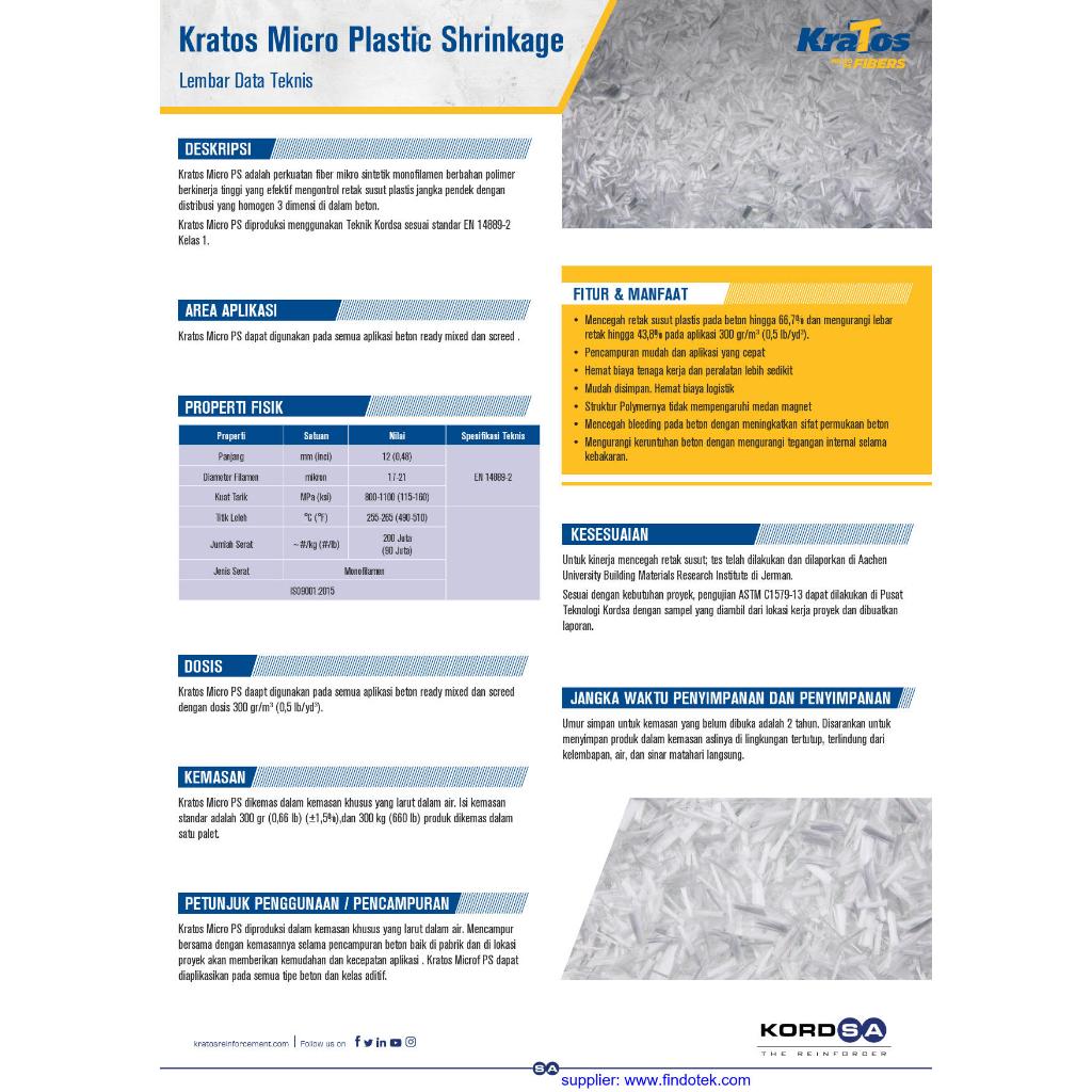 Kratos Micro Fiber PS 12 mm  - 300 gram, serat beton mengurangi retak rambut beton