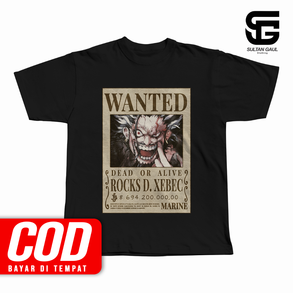 Kaos Anime ONE PIECE ROCKS D. XEBEC WANTED POSTER Jepang Distro Unisex