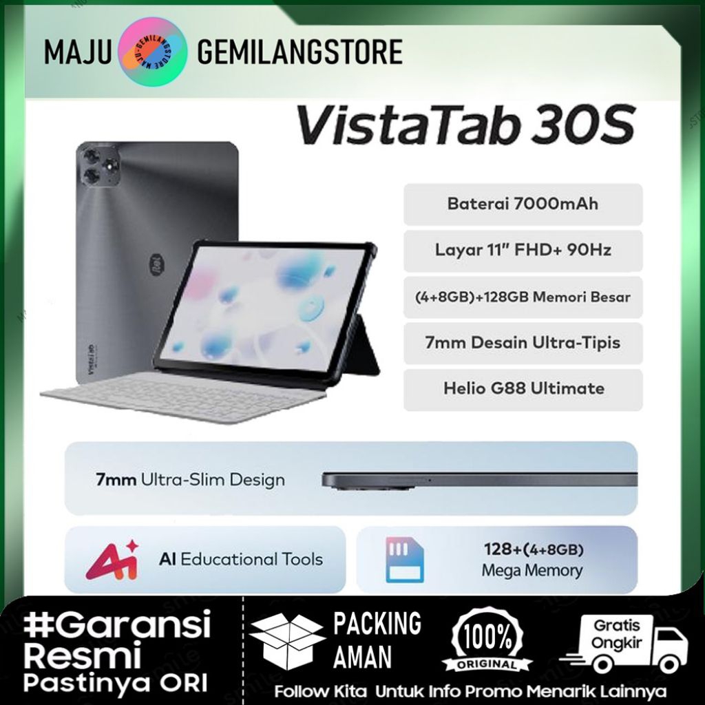 Itel vistatab 30S - RAM 4+128GB Tablet/ Pad | super tipis 7mm | Layar 11"| Helio G88 | RAM RAM 4GB |