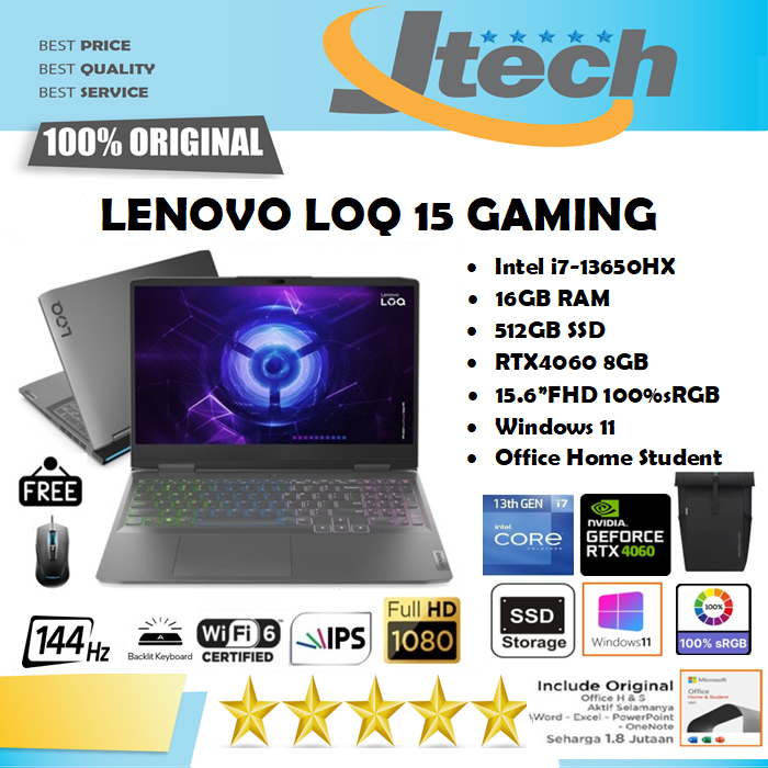 Lenovo LOQ i7-13650HX RTX4060 512GB SSD 16GB 15.6"FHD IPS 100%sRGB Win11 OHS