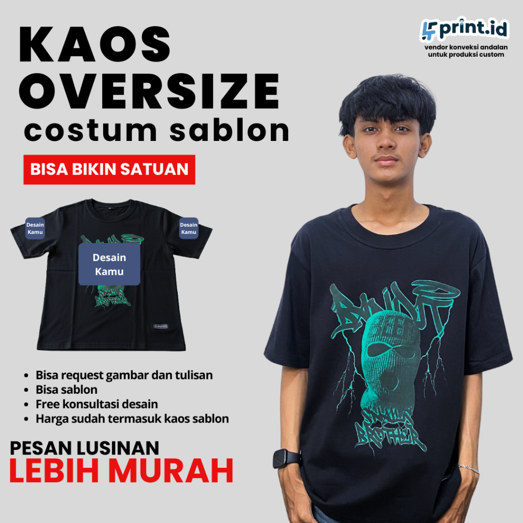 Kaos Oversize Custom Sablon | Kaos Oversize Custom Sablon DTF | Kaos Oversize Custom Tulisan