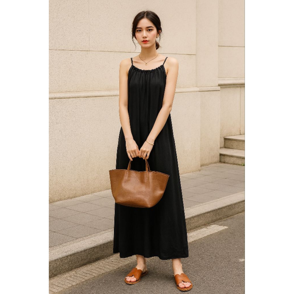 Long Dress Halter Neck Wanita Tanpa Lengan | Maxi Dress Korea Style Casual Elegan Premium