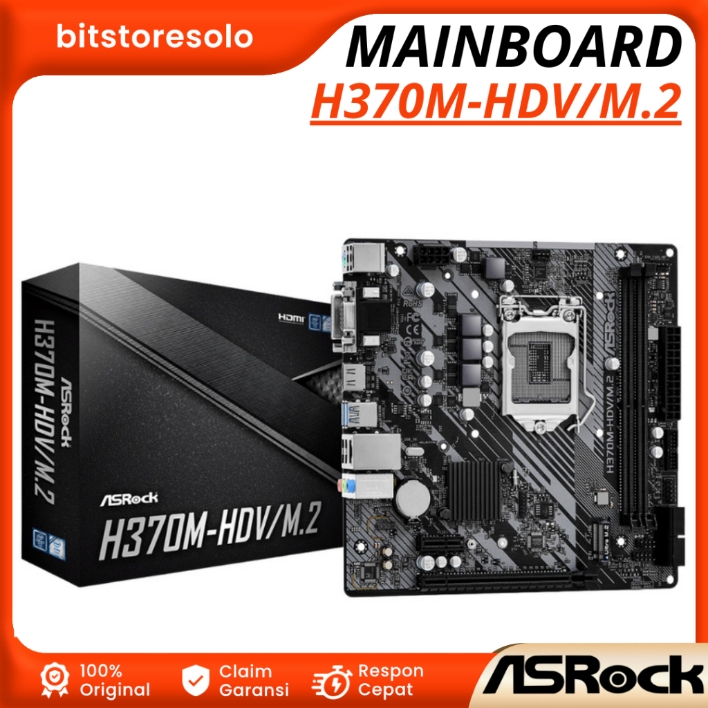 Motherboard Mainboard Mobo ASRock H370M-HDV/M.2 Intel H370 LGA1151 Garansi Resmi