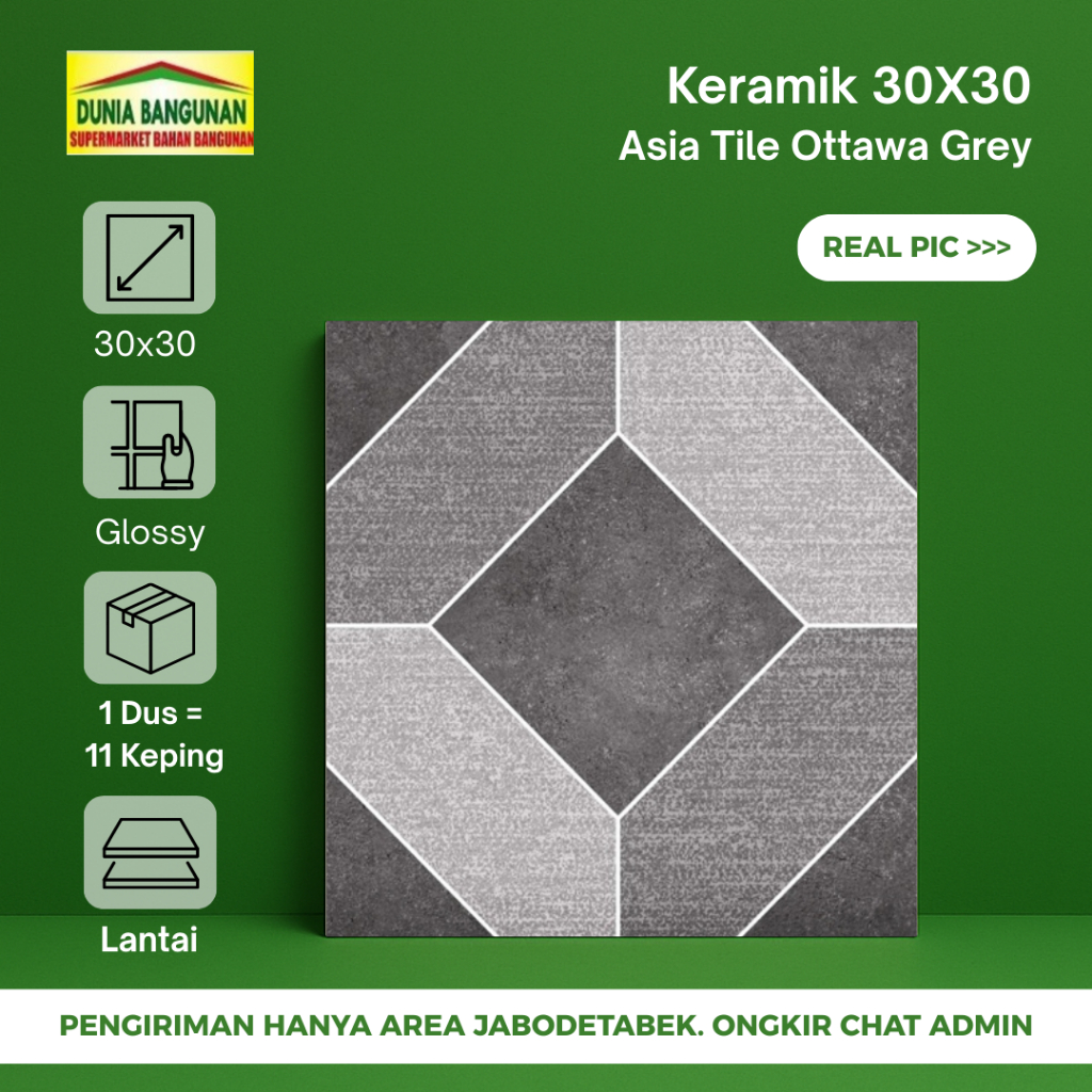 Keramik Lantai 30x30 Asia Tile Ottawa Grey Keramik Glossy Abu