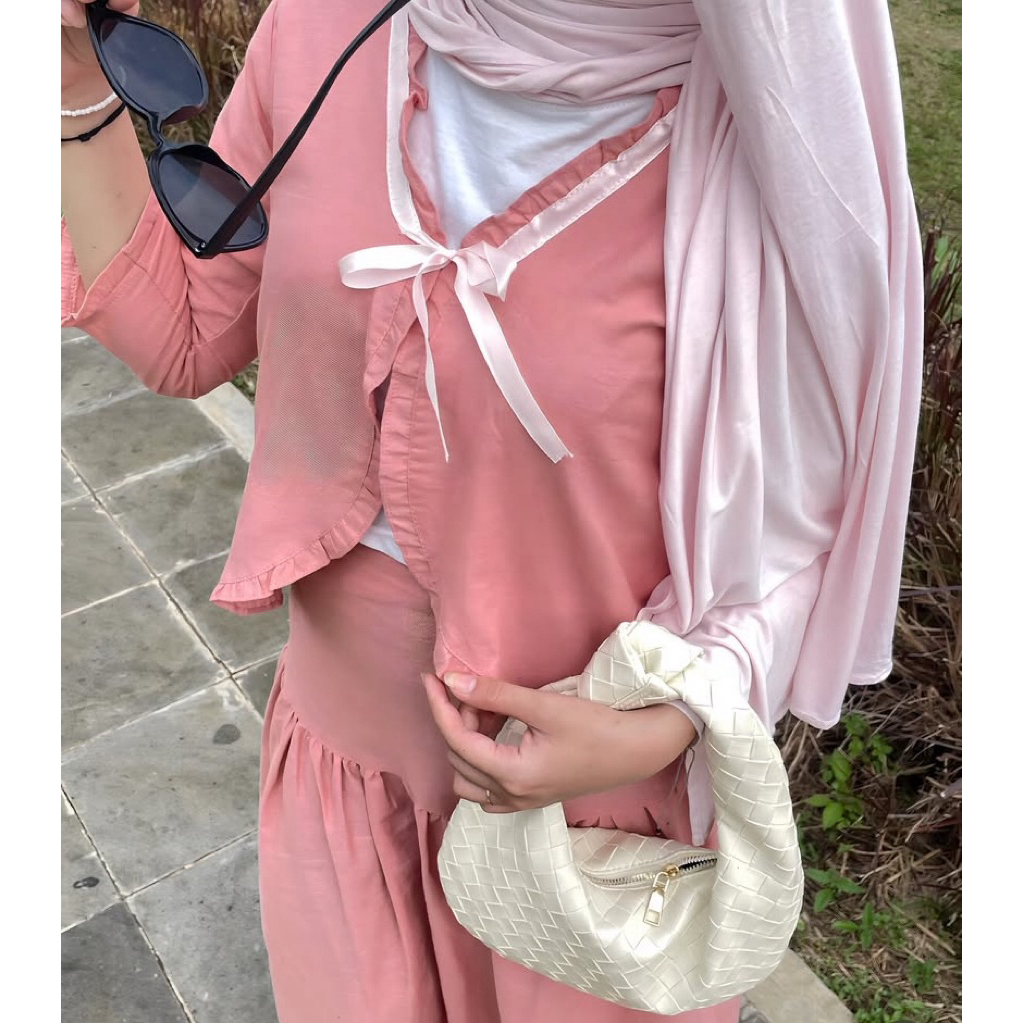 LEORA SET - Cardigan aesthetic korea Leora Long Skirt Rok Midi Cardigan Crop