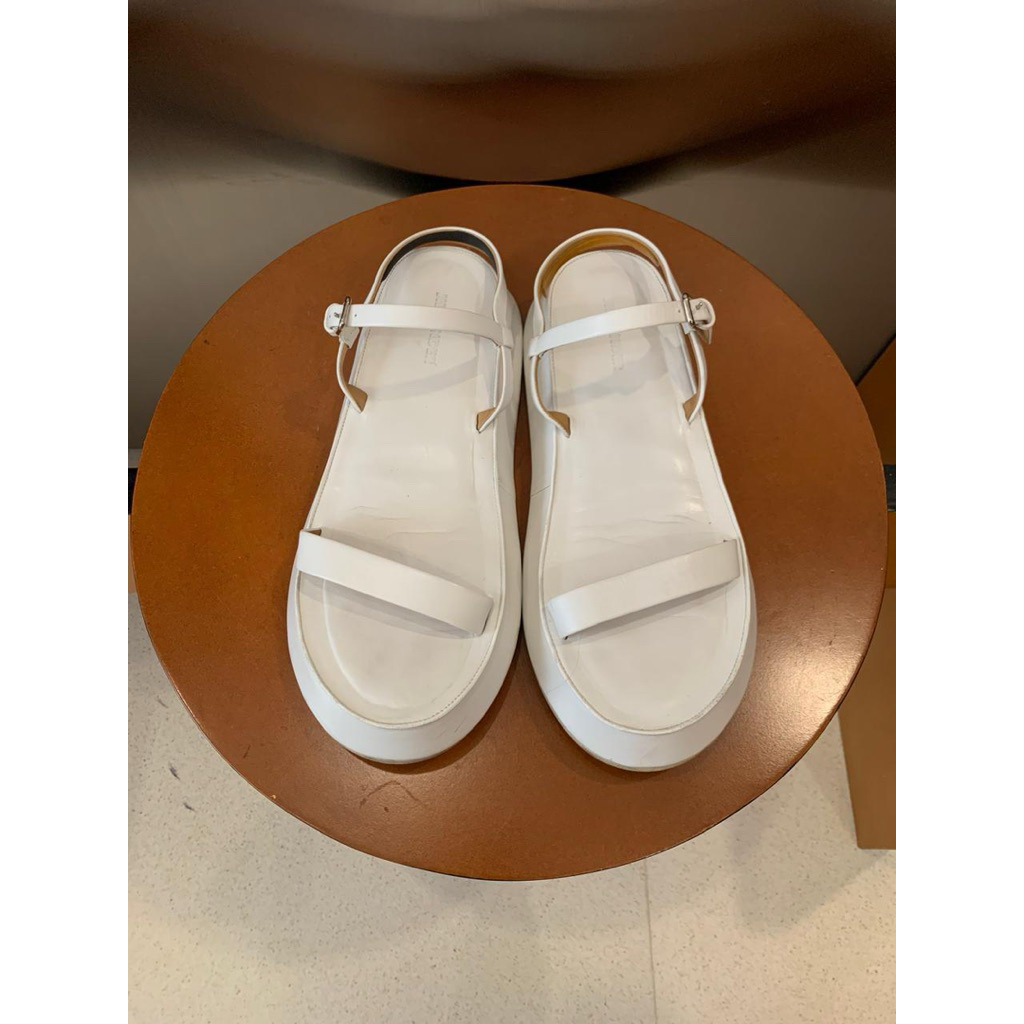 Private Eyes - Jil Sander White Leather Platform Sandals