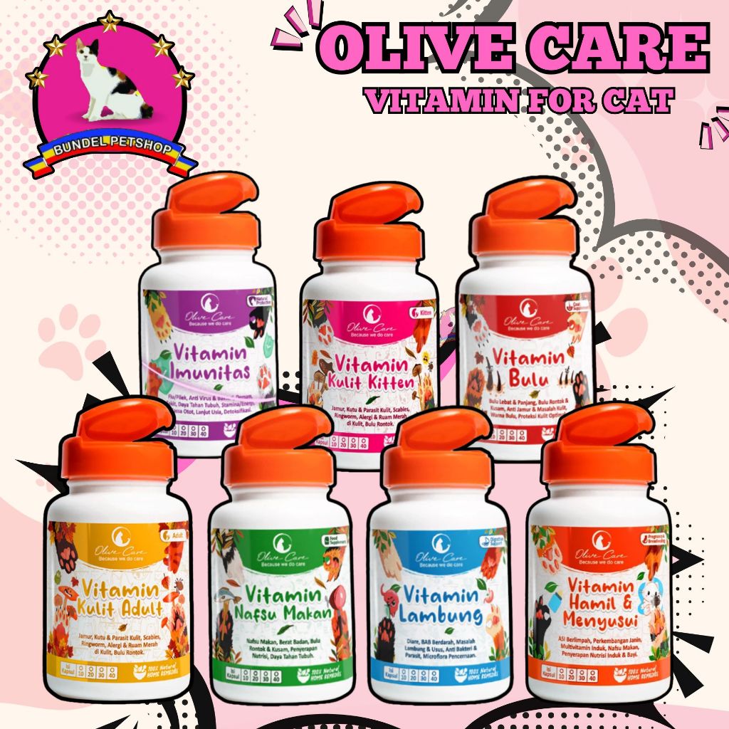 OLIVE CARE Vitamin Kucing Cat All Varian Nafsu Makan Bulu Jamur Hamil Menyusui Imun Pencernaan