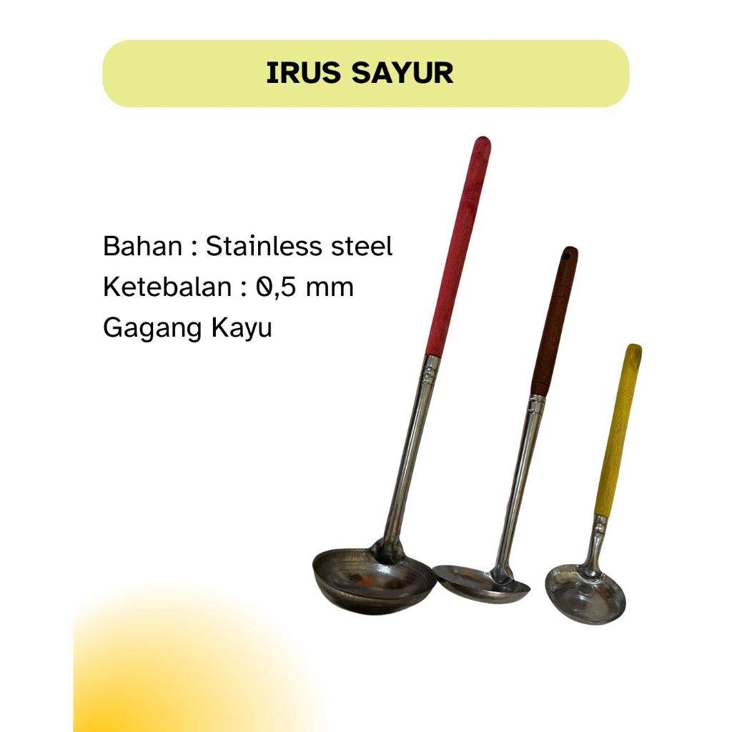 Irus Sayur Sedang / Irus Bakso / Irus Sayur Besar / Irus sayur Gagang Kayu/centong sayur Murah