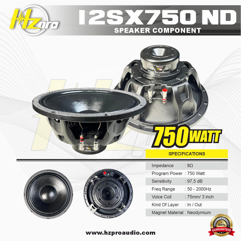 SPEAKER KOMPONEN 12 Inch HZ PRO 12SX750 ND ORIGINAL - NEODYMIUM