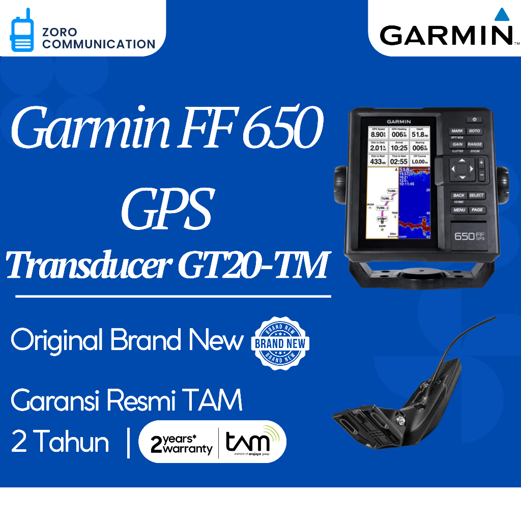 Garmin FF 650 GPS + Transducer GT20-TM – Garmin Fishfinder 650 Original Garansi Resmi TAM 2 Tahun