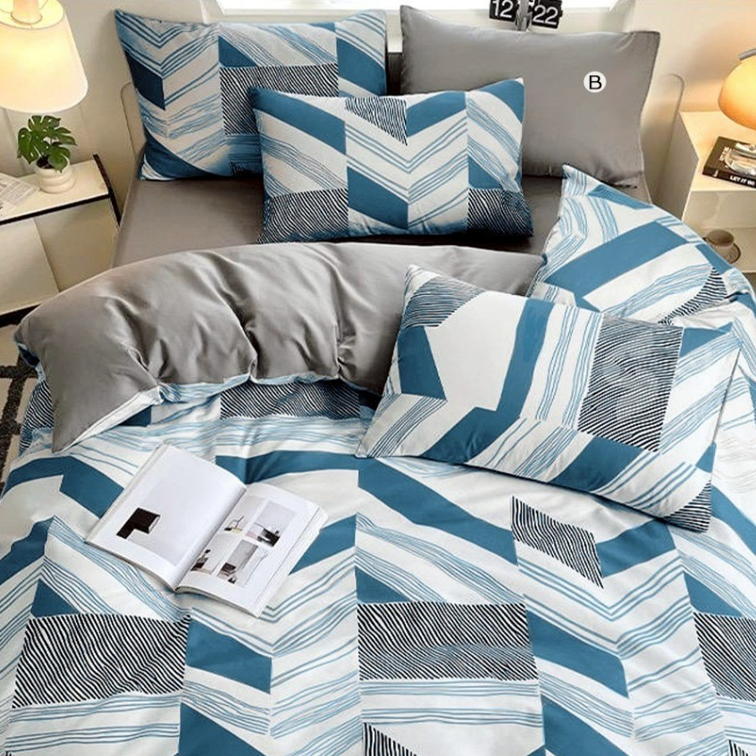 SILIKI Bedcover Set Sprei Katun Lokal STAR Homemade Collection Motif Minimalis Ukuran 140x200 160x20