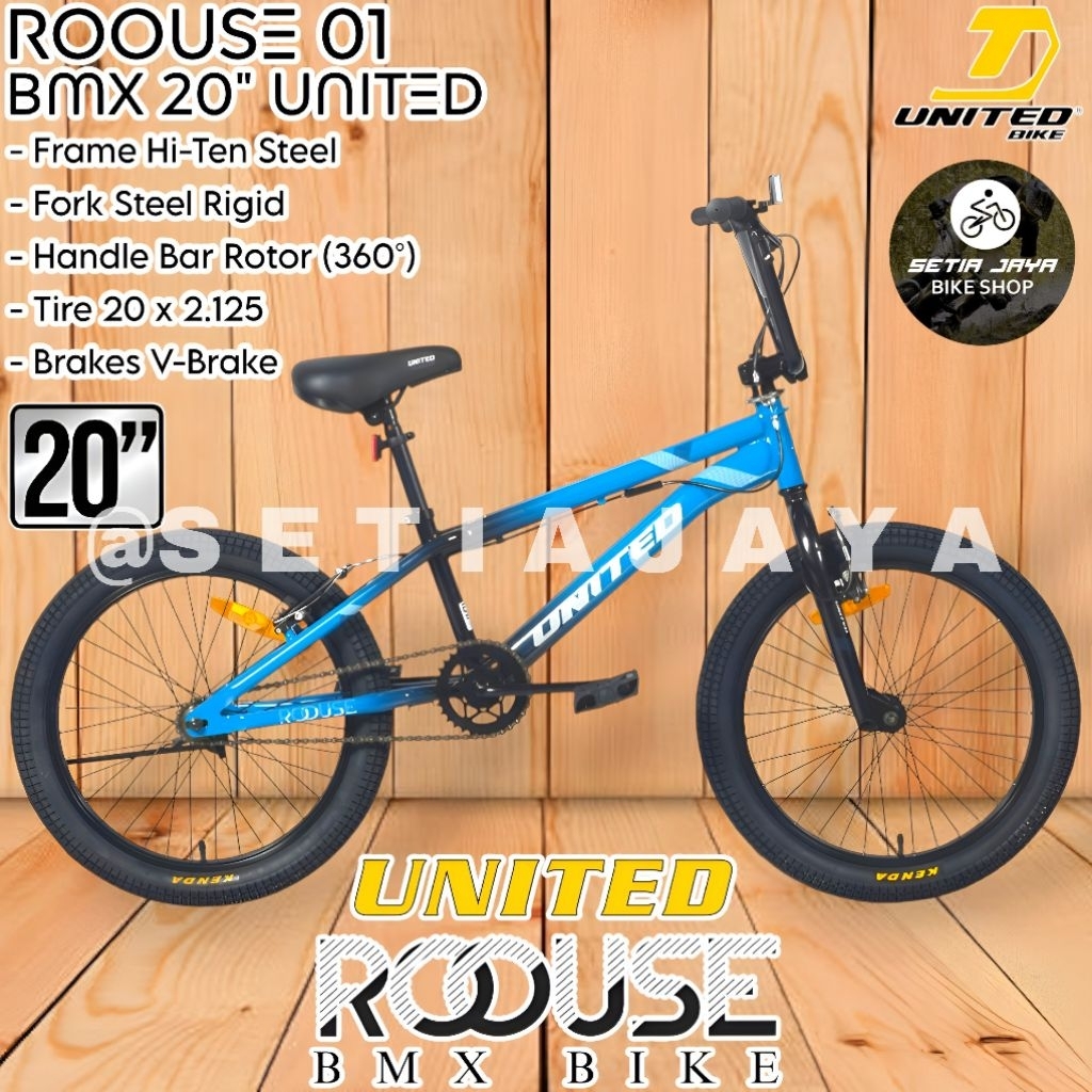 Sepeda BMX 20 Inch UNITED ROOUSE 01 Frame Steel, Stang Rotor, Rem V-Brake, Sepeda Anak Laki-Laki New