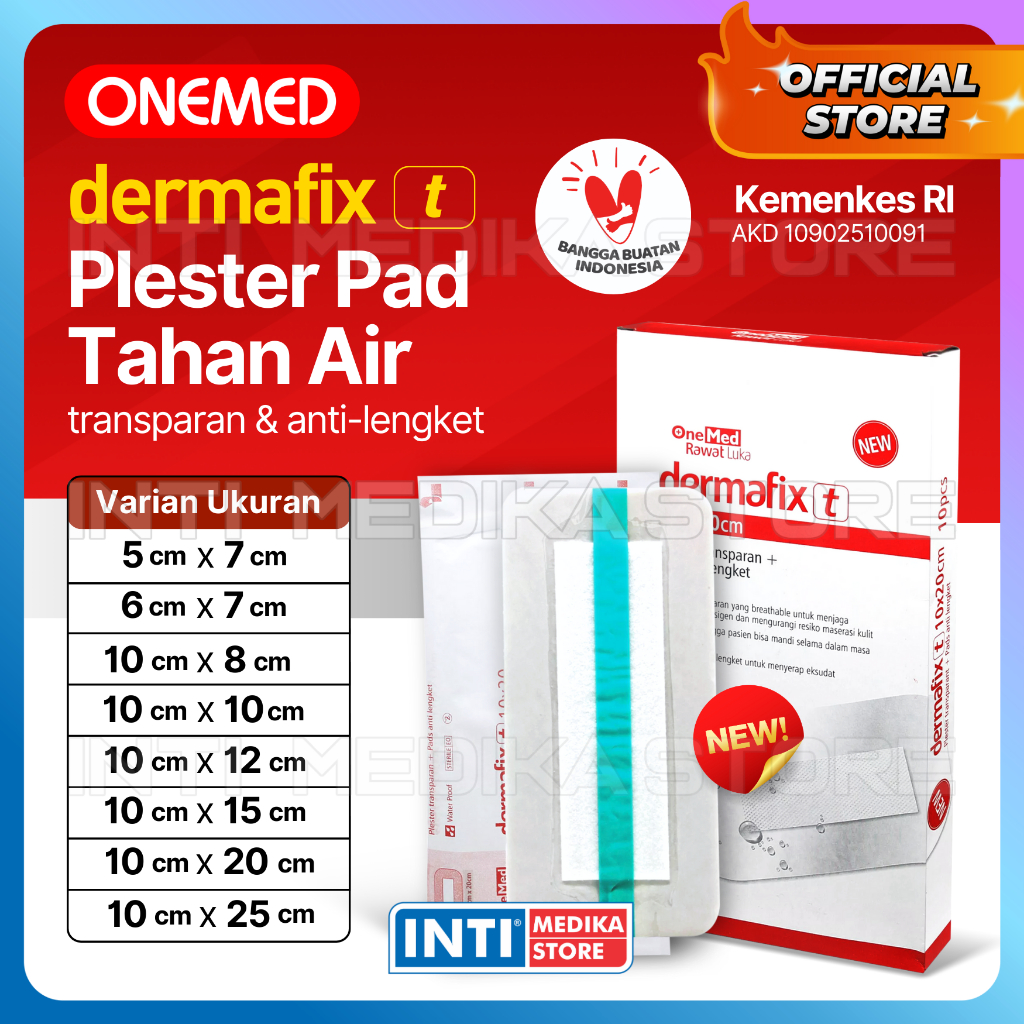 ONEMED - Plester Luka Besar DERMAFIX T Anti Air | Plester Transparan dengan Pad Anti Lengket P3K