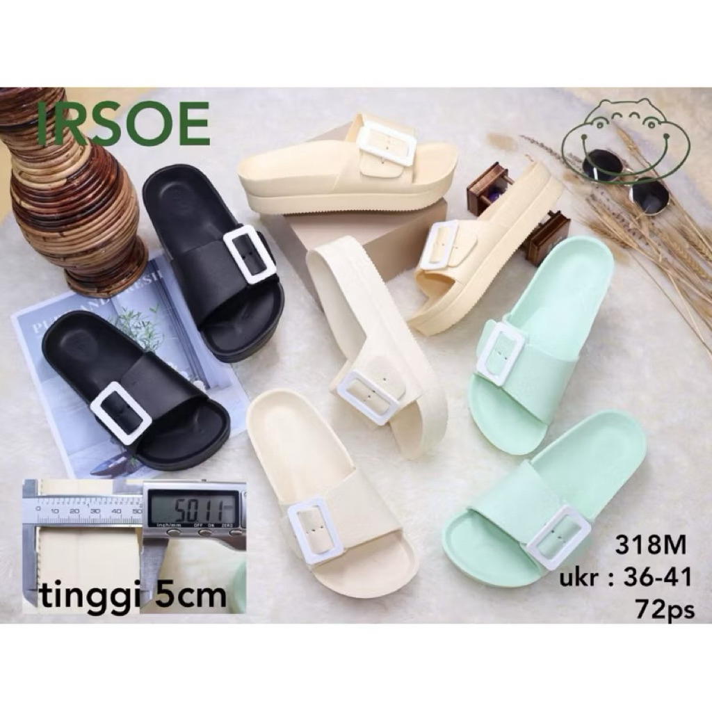 IRSOE SANDAL JELLY KARET SLOP POLOS GESPER WEDGES WANITA SLIP-ON Sendal Shoes