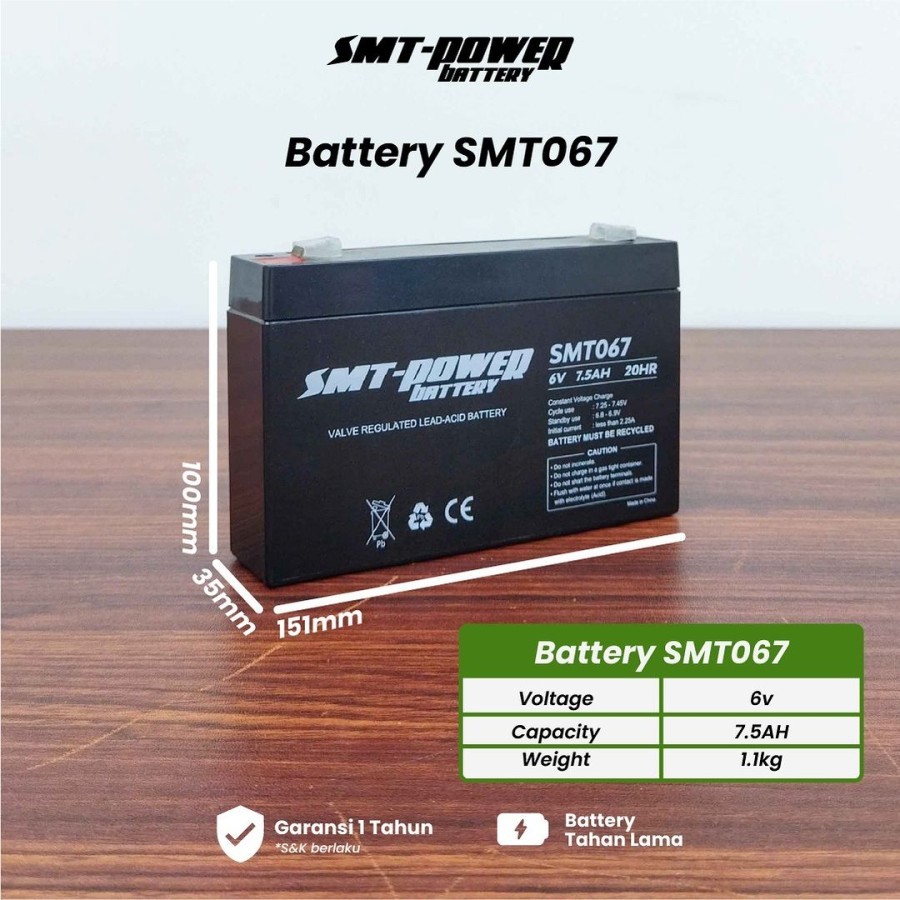 2 DUS 20 UNIT. Baterai SMT-Power SMT067 6v 7.5ah 20Hr VRLA SLA Aki Battery UPS Inverter. Original