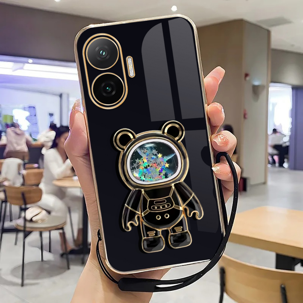 Case Poco F7 5G Terbaru Softcase Stand Holder Astronot Luxury Plating