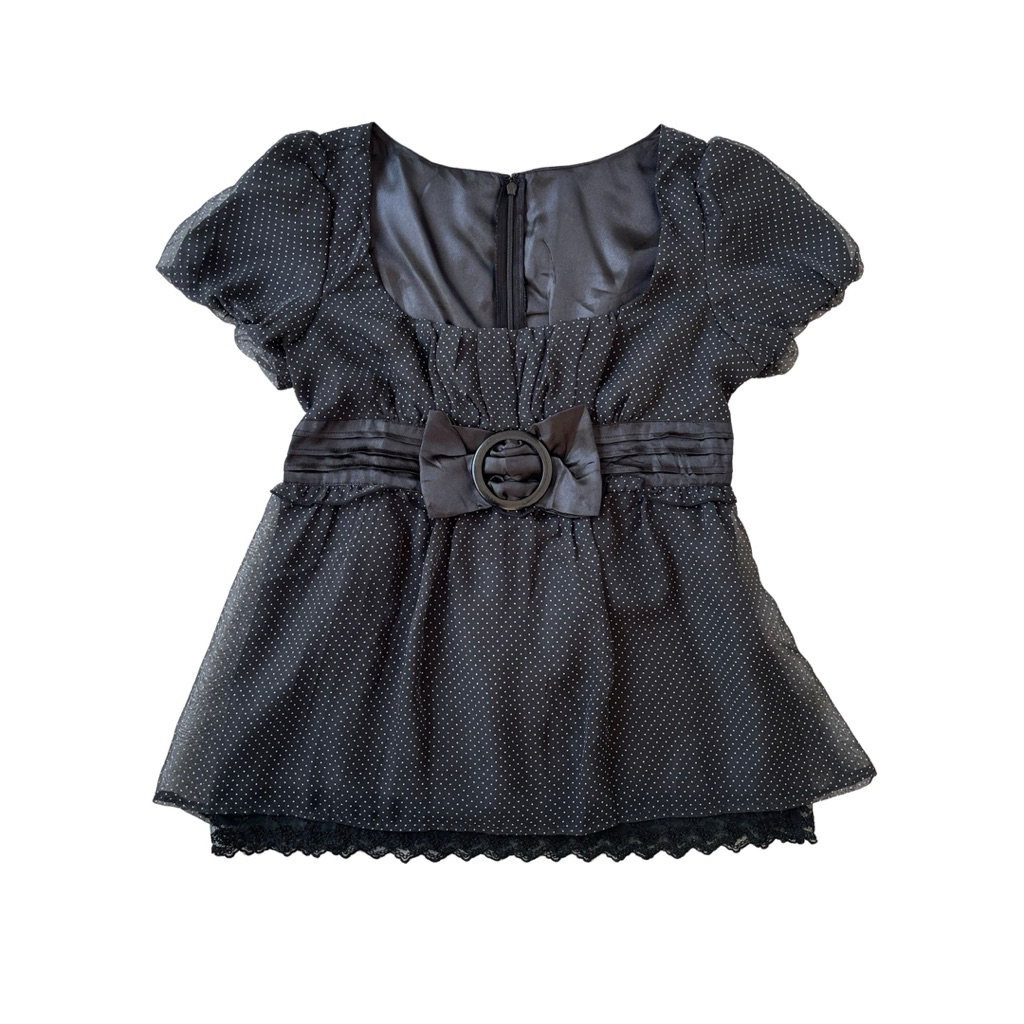 vintage polka dot babydoll cottagecore with bow top blouse cute kawaii milkmaid short puff sleeve ru