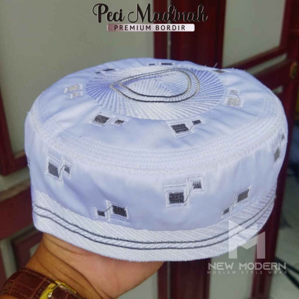 PECI MADINAH PUTIH MOTIF BORDIR | KOPIAH PUTIH BUGIS BORDIR PECI HAJI KOPIAH HAJI MOTIF A-3