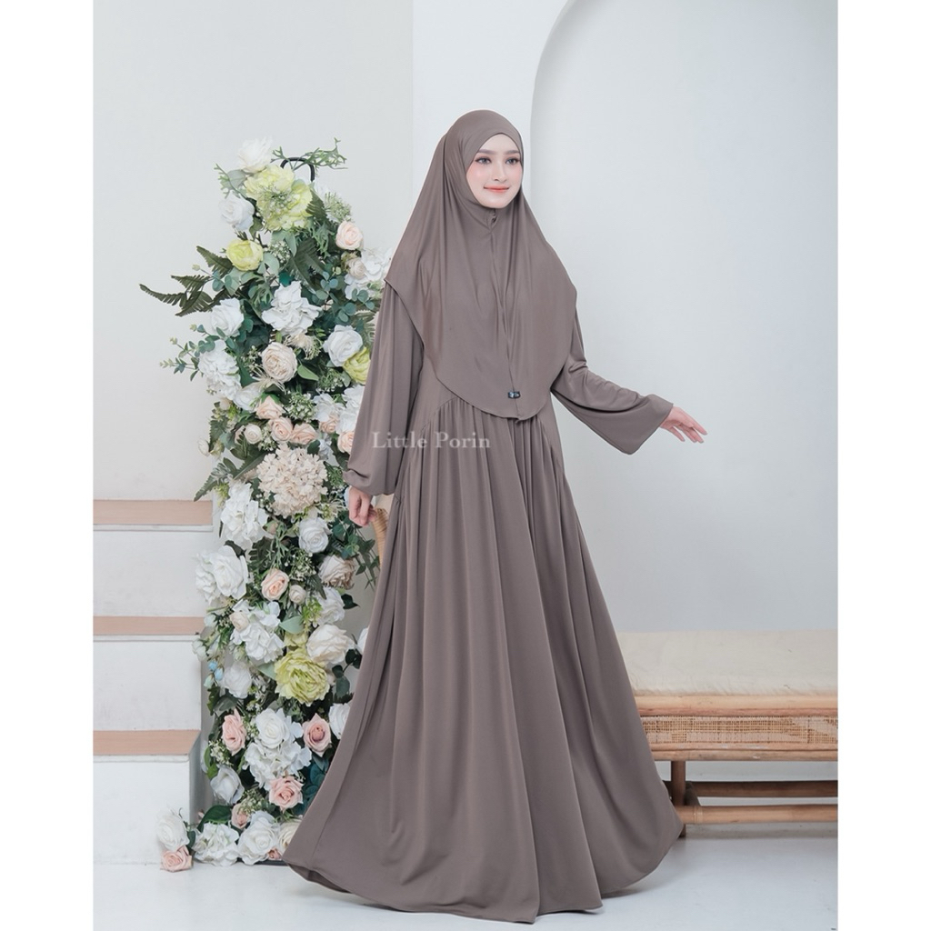 Adela Abaya Set Hijab - Gamis Syari Gamis Adem Bahan Jersey Prenium