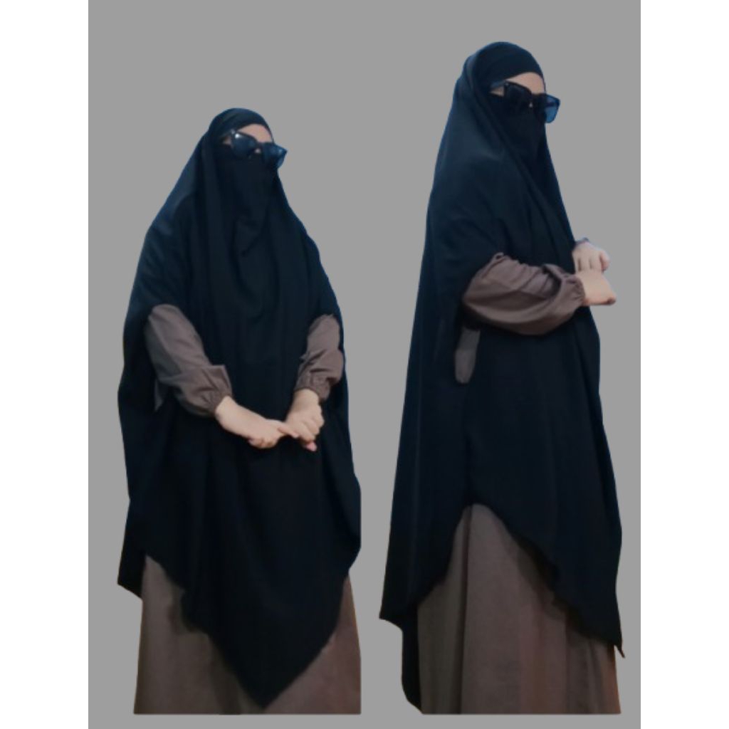 French Khimar jetblack lengan bolong