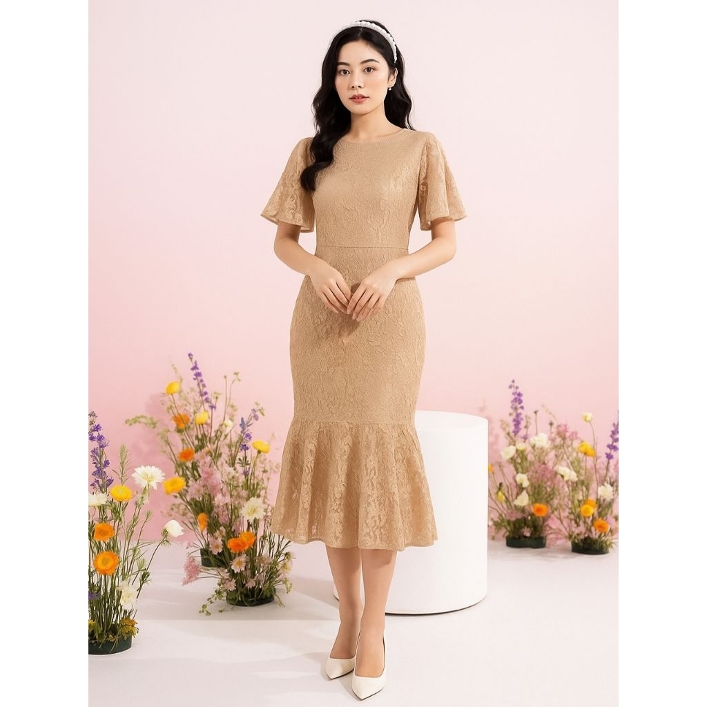 Long Dress Bodycon Brokat Duyung Premium Gaun Pesta Kondangan Mewah Baju Cantik Untuk Natalan Sasha 