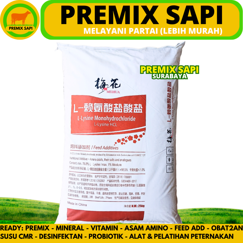 LYSINE 25 KG (1 SAK COKLAT) MEIHUA - Asam Amino Suplemen Penggemuk Kucing Anjing Udang Ikan Sapi Aya