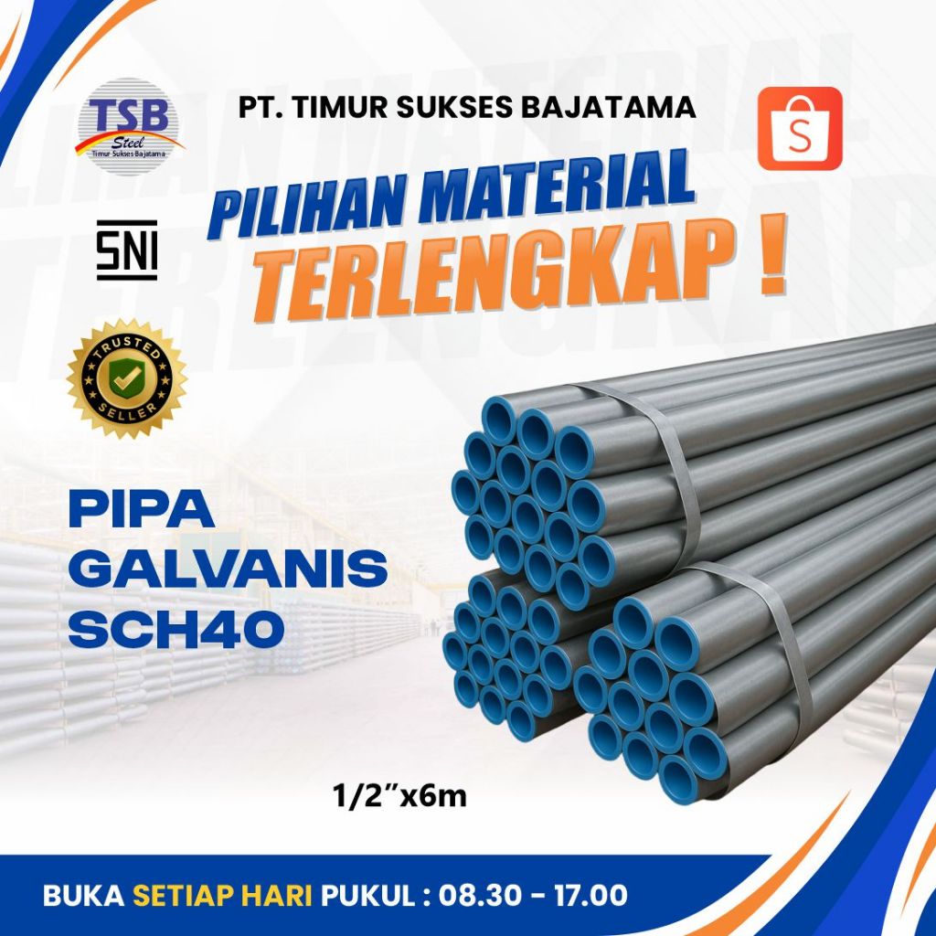 Pipa Besi Galvanis 1/2" 6M - TSB STEEL