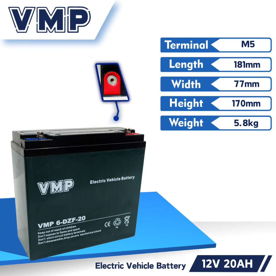 3 DUS 12 UNIT Baterai VMP 6DZF20 12V 20AH 2HR Aki Battery VRLA Motor Listrik PJU Kursi Roda Elektrik