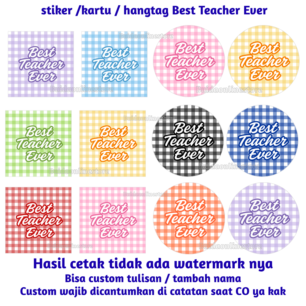 Label Sticker Best Teacher Ever Stiker HAppy Teachers Day Selamat Hari Guru motif gingham shabby chi
