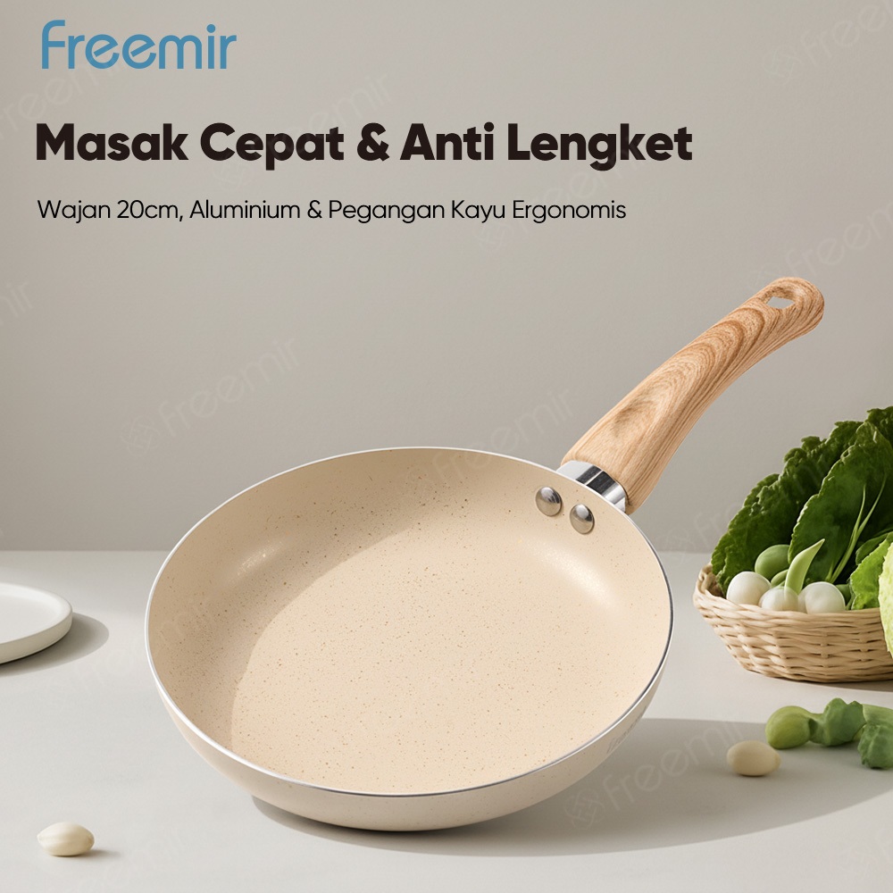 OFFICIAL] freemir Wajan Penggorengan 20 cm Beige Anti Lengket GARANSI 100% KERUSAKAN