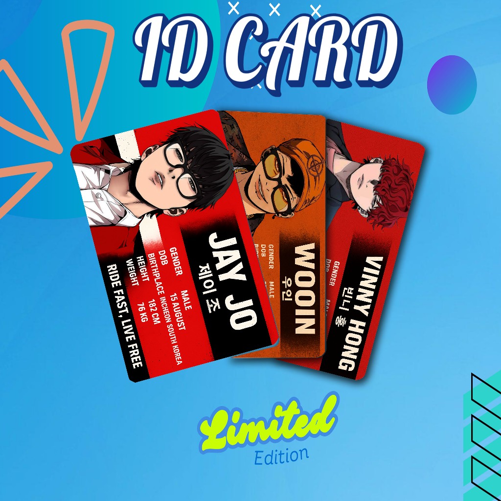 ID CARD PVC JAY JO,WOOIN,VINNY HONG MANHWA WINDBREAKER PREMIUM QUALITY