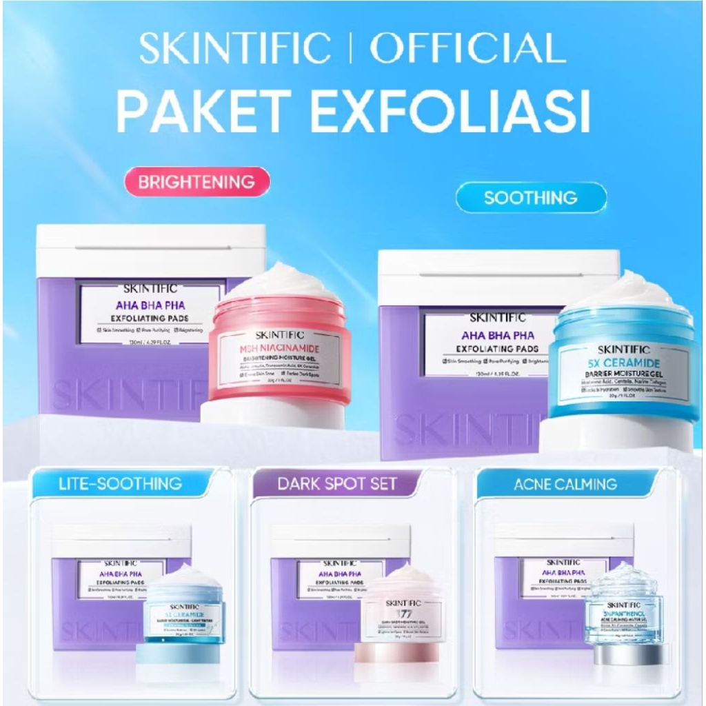 SKINTIFIC - 2PCS PAKET EXFOLIASI | AHA BHA PHA Exfoliating Pads & Moisturizer / MSH Niacinamide Brig