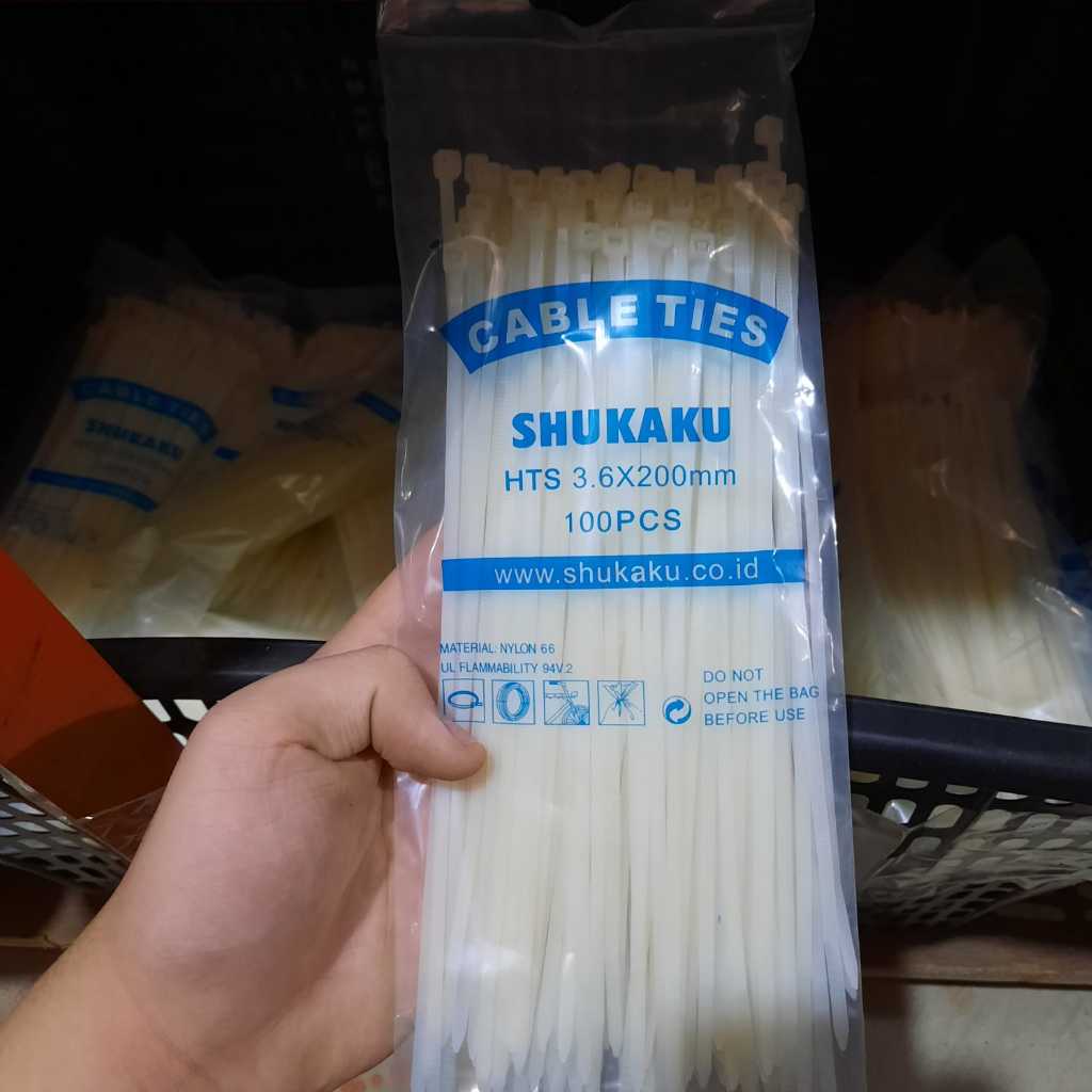 Shukaku Kabel Ties Putih 3.6x200mm Putih/ 3.6x200mm hitam/ Pengikat Kabel isi 100pcs Perpack