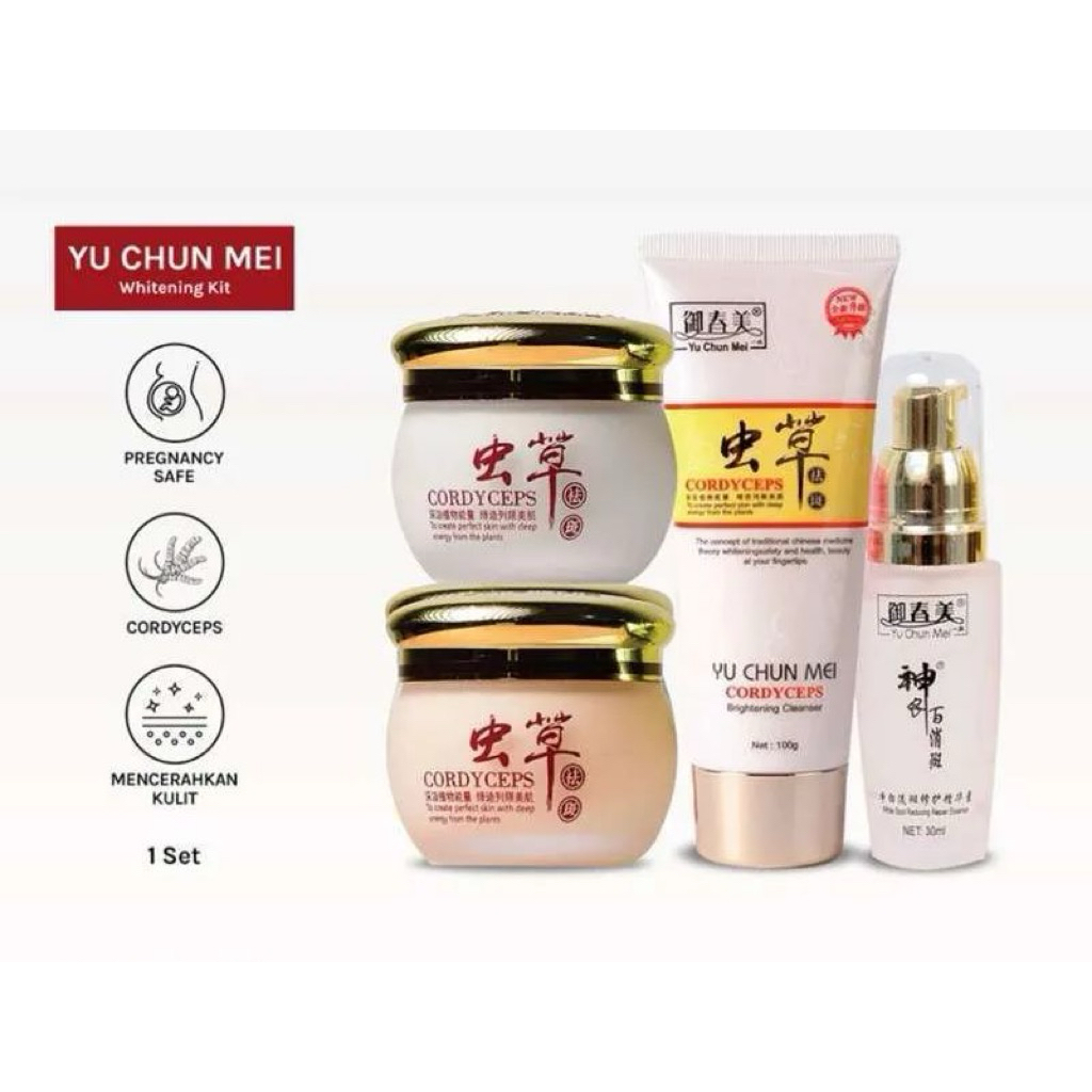 PAKET CREAM PENCERAH WAJAH YU CHUN MEI 4IN1 CORDYCEPS