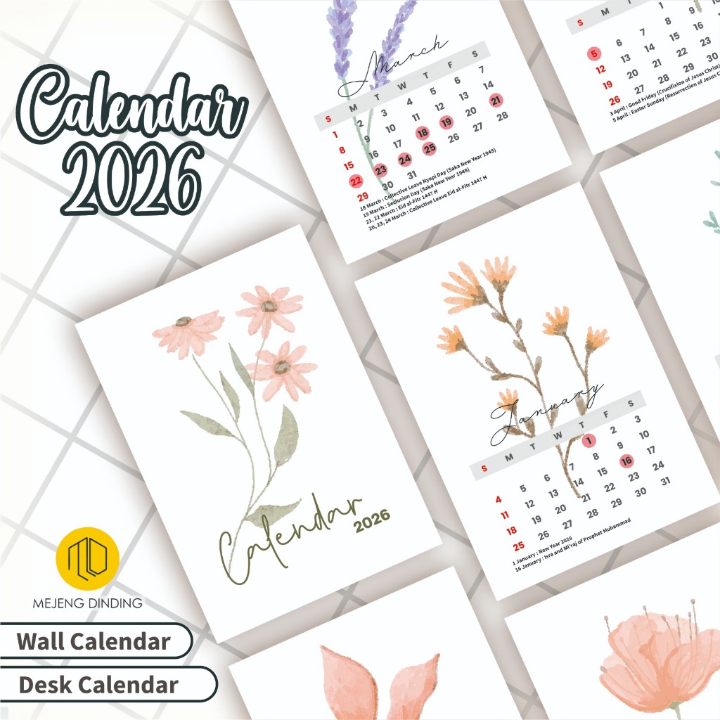 Kalender 2026 / 2026 Aesthetic Meja / Kalender Aesthetic Dnding / Kalender Spiral / Kalender Motif B