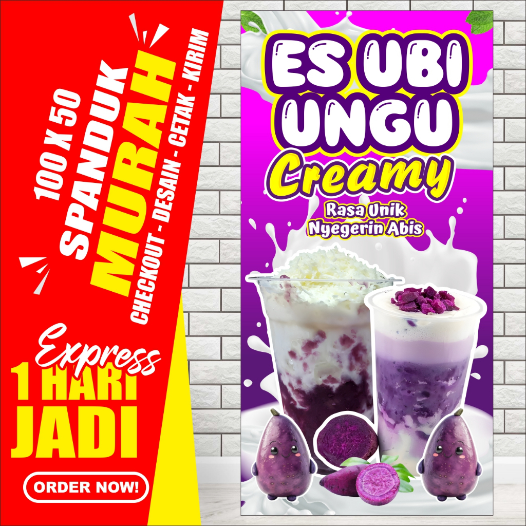 Banner ES UBU UNGU, Spanduk ES UBI UNGU VIRAL, ukuran 50X100 cm, COD / Banner ES UBU UNGU, Spanduk E