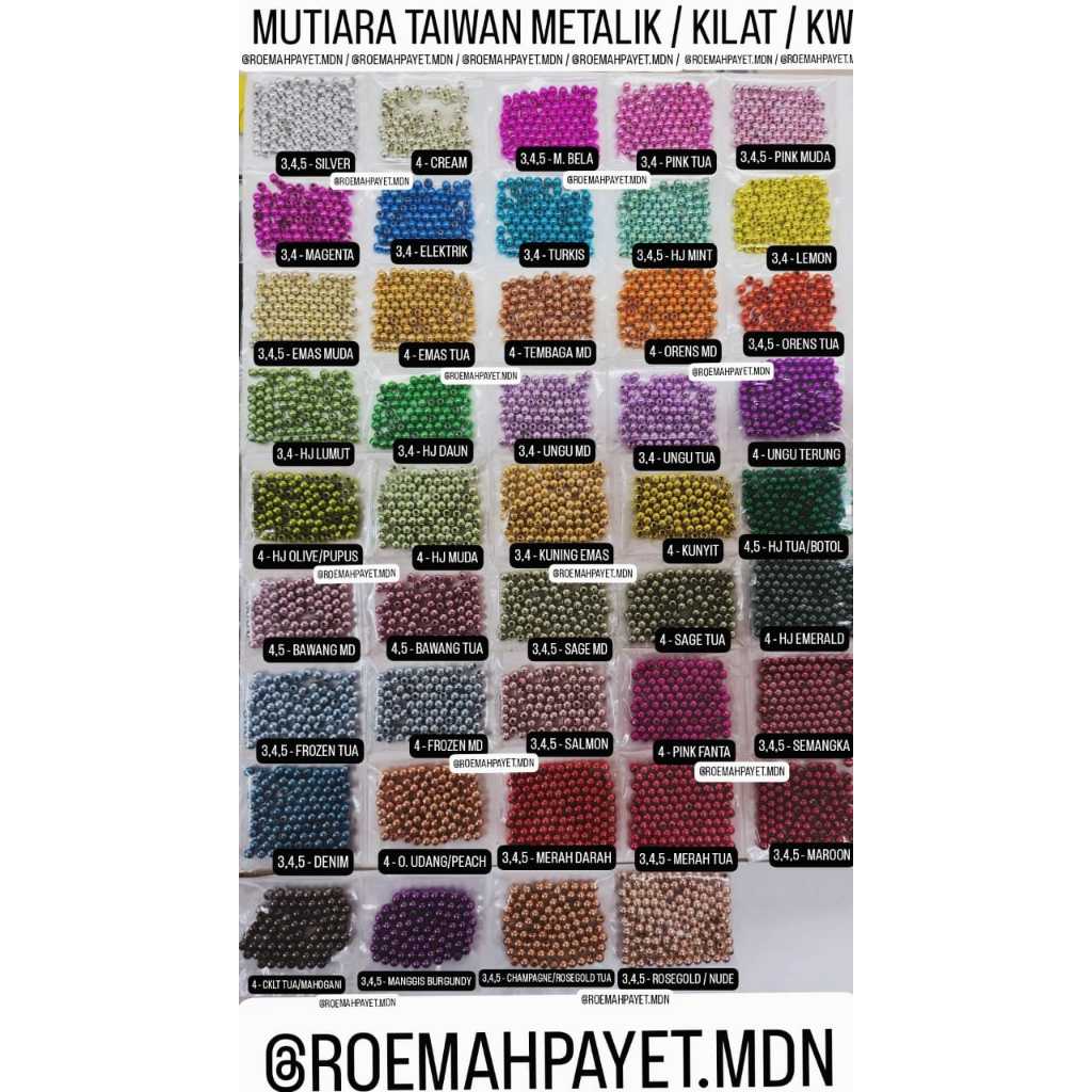 (1/1) 4 MM - MUTIARA TAIWAN KILAT / MUTIARA METALIK / MUTIARA KW JEPANG / MUTIARA SEMI JEPANG