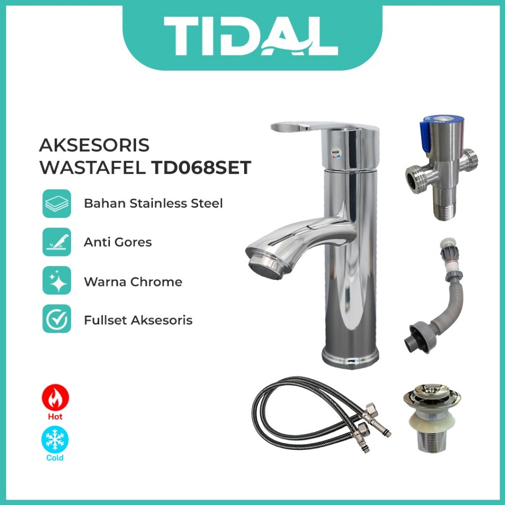 Paket Lengkap Kran Air Wastafel Tanam TIDAL TD068 FullSet Aksesoris