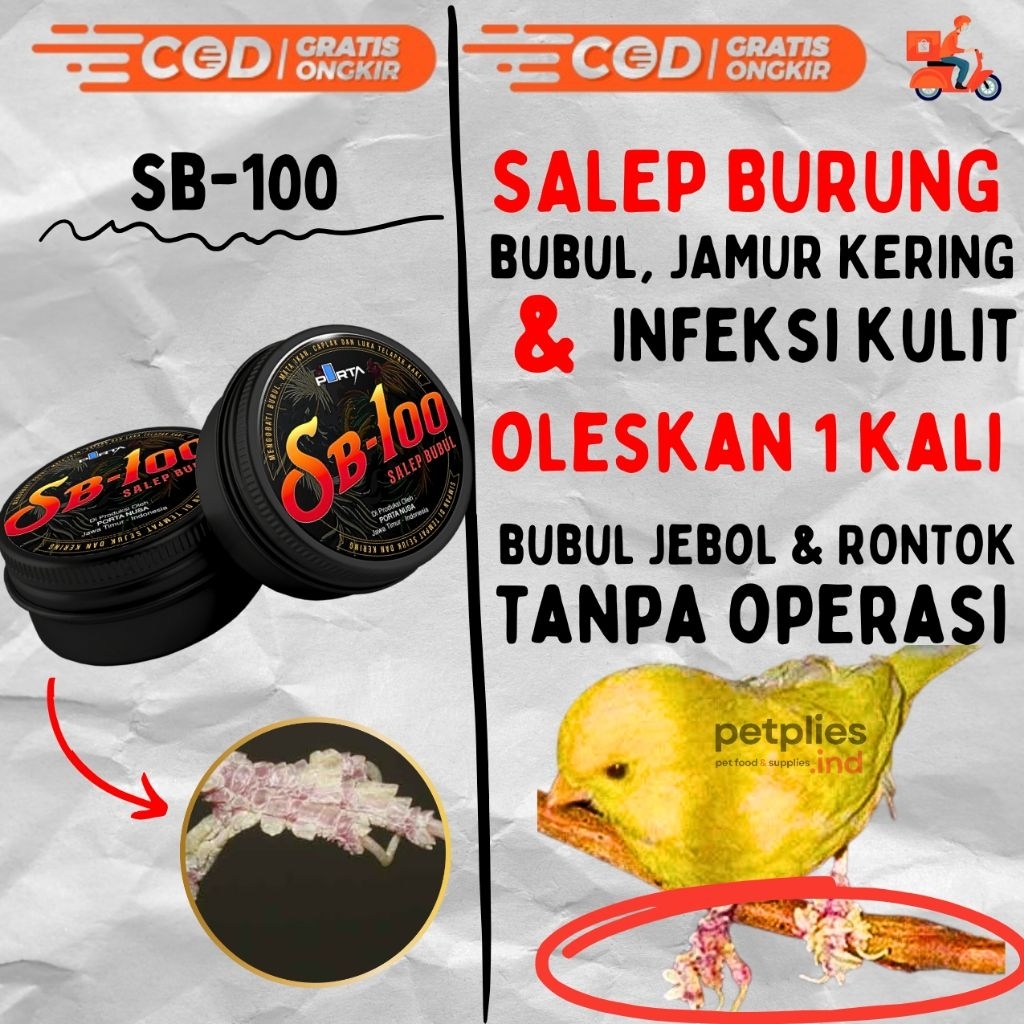 SB-100 -OBAT BURUNG KICAU SALEP BUBUL INFEKSI KULIT BURUNG KENARI UNGGAS SEMPATI SALEP JAMUR KAKI BU