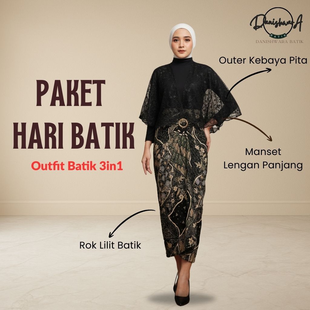 Spesial Hari Batik Setelan Couple Kebaya Brukat Elegan Pesta Wisuda Dress Outer Kebaya Rok Lilit Bun