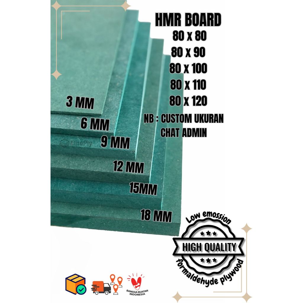 Papan MDF / HMR BOARD custom warna hijau 9mm lebar 80 cm