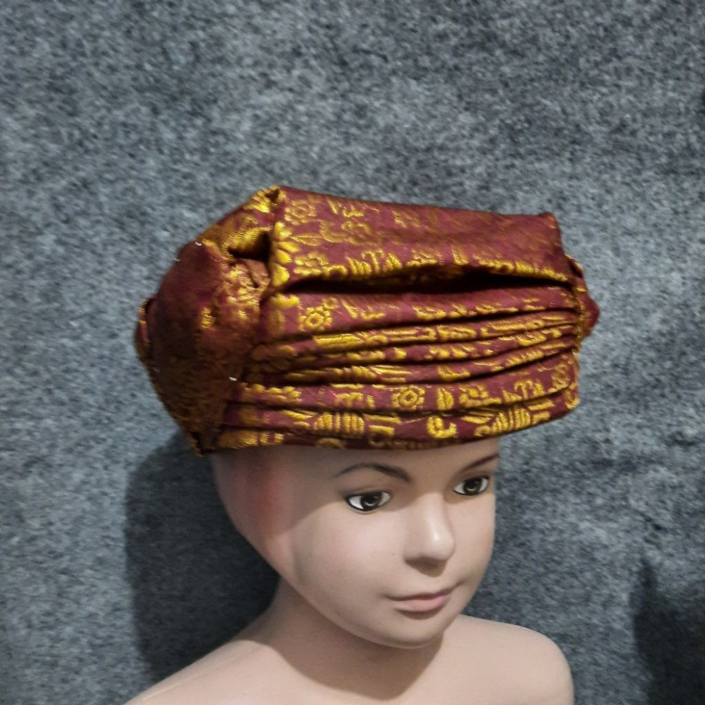Saluak datuak songket padang warna maroon / topi datuak songket meteran ukuran dewasa