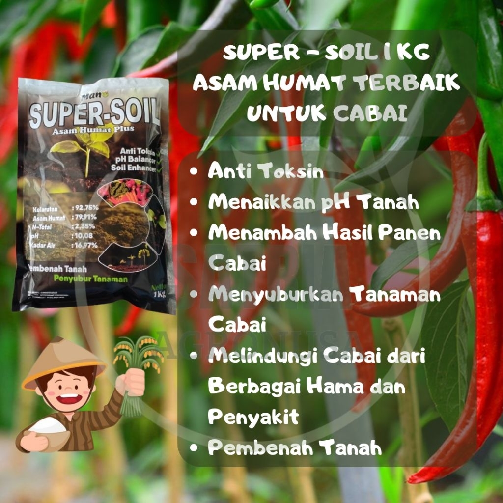 Super-Soil 1 Kg / Pupuk Asam Humat Terbaik untuk Tanaman Cabai / Menyuburkan Tanaman Cabai