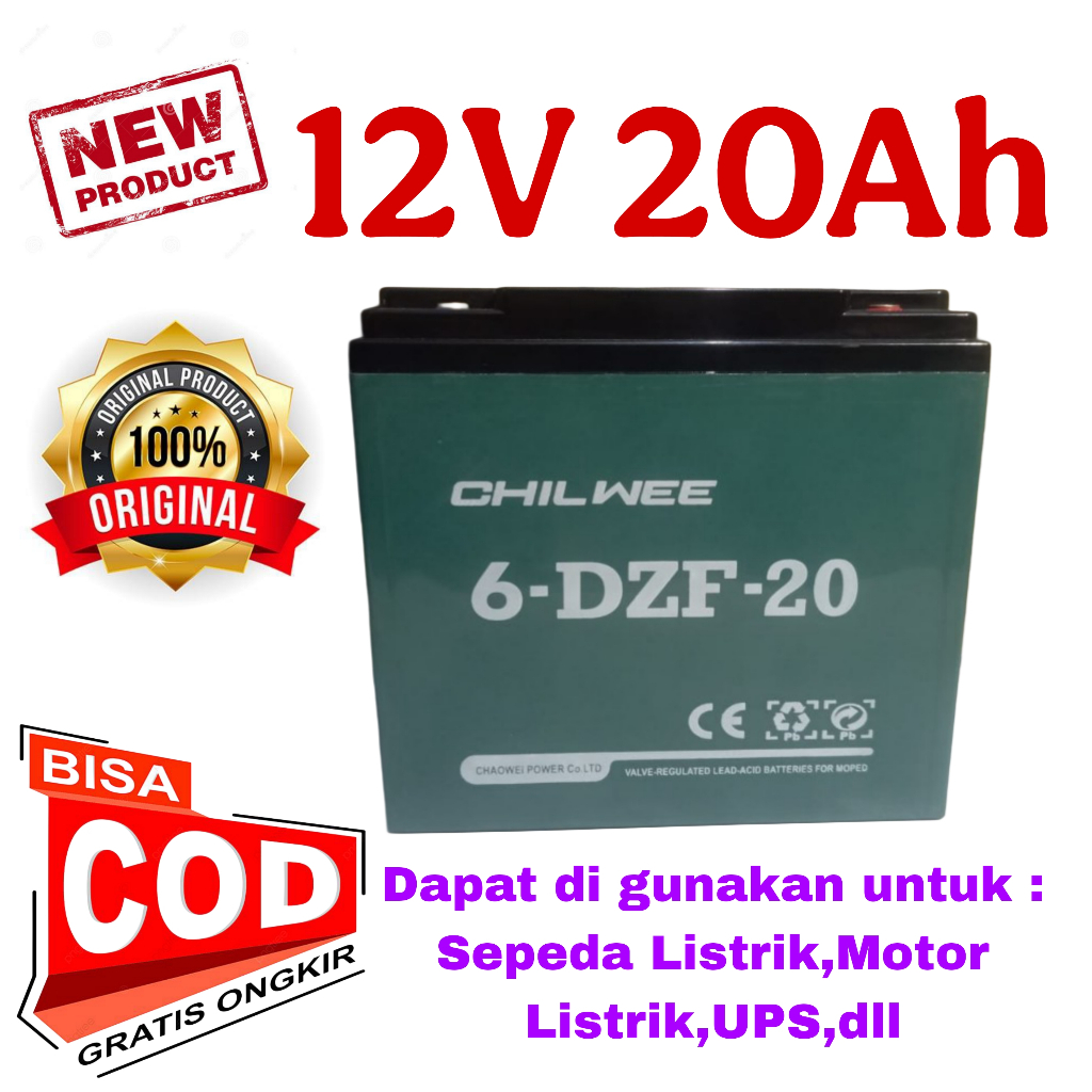Aki Sepeda Listrik CHILWEE 6-DZF-20 / 6DZF20 - Baterai Sepeda Listrik 12V - 20AH