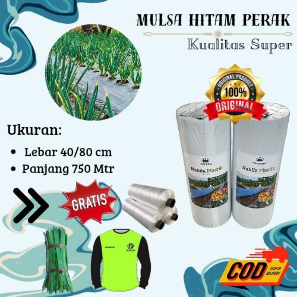 Plastik Mulsa Hitam Perak Kualitas Super 40/80cm Free Pasak/Penjepit Mulsa+Tali Gawar+Kaos