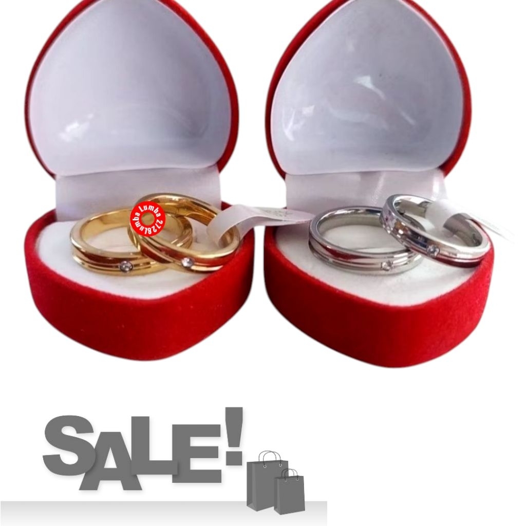 Cincin Couple Pasangan Kawin Sudah Free Kotak / Cincin Perak Titanium Mata Satu Garis Tengah Antikar