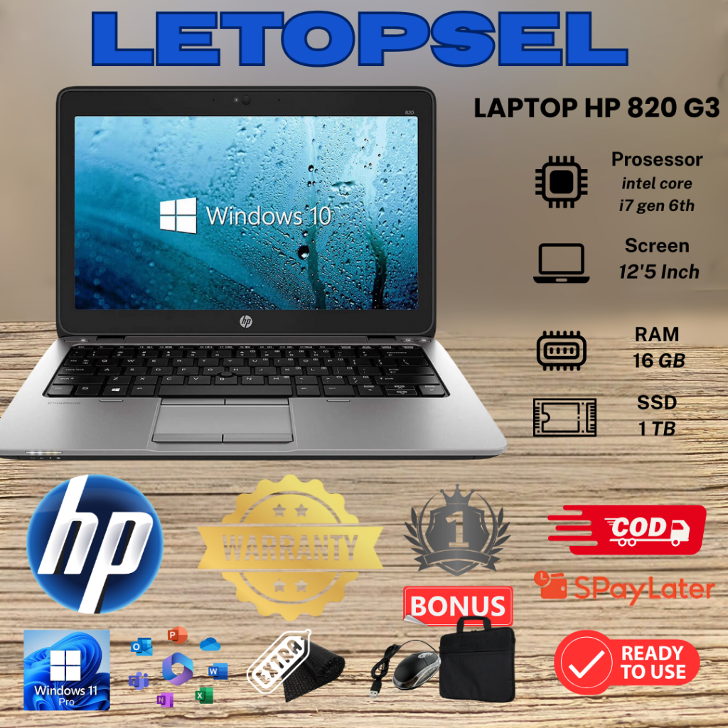 Laptop HP Elitebook 820 G3 i7 GEN 6 RAM 16GB/1TB SSD WINDOWS 10 PRO FREE TAS & MOUSE